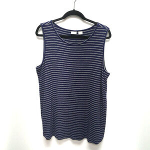 Chicos Zenergy Women Gray Blue Striped Sleeveless Knit Stretch Tank Top 16/18 XL